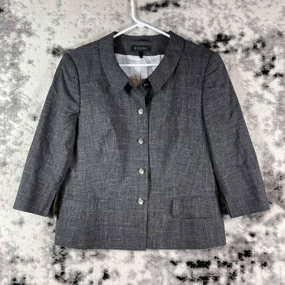 Vintage Escada Jacket Womens Size 44 Gray Button Up New Wool Linen Office Career